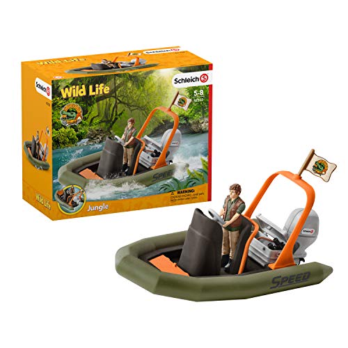 Schleich- Colección Wild Life Set de Figuras de Bote Neumático con Ranger (42352)