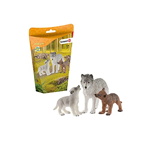 Schleich- Set de Figuras Cachorros, Colección Wild Life, Loba Gris + Lobezno marrón (42472)