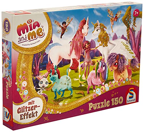 Schmidt Spiele- MIA and Me MIA & Me Puzle de Purpurina con diseño de Unicornios de Poni, 150 Piezas, Color carbón (56247)