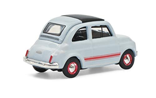 Schuco 452659400 Fiat 500 Sport, con Rayas Rojas, Modelo de Coche, Escala 1:87, Azul/Gris