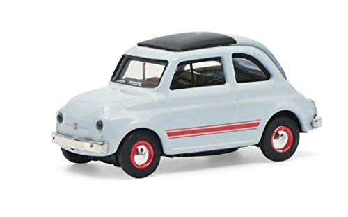 Schuco 452659400 Fiat 500 Sport, con Rayas Rojas, Modelo de Coche, Escala 1:87, Azul/Gris