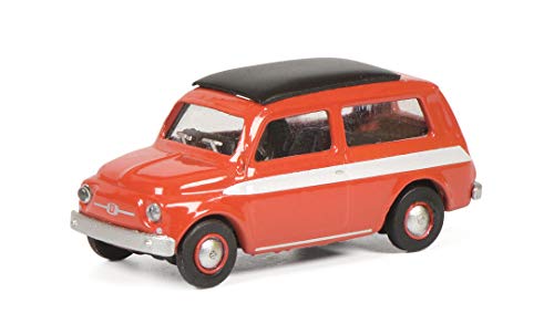 Schuco Fiat 500 Giardiniera, Escala 1:87, Rojo con Rayas Blancas en Ambos Lados (452651500)