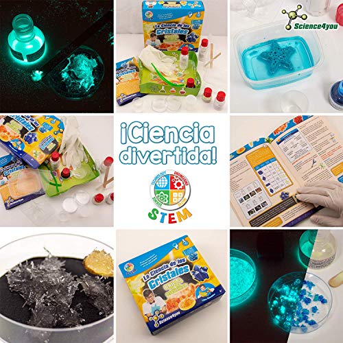 Science4you - La Ciencia de los Cristales, Brilla en la Oscuridad para Niños 8+ Años - Kit Cientifico, 10 Experimentos y Manualidades, Juegos Educativos para Niños 8+ Años