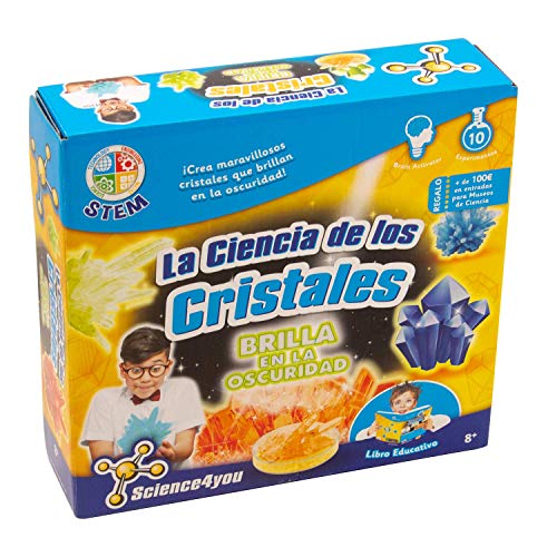 Science4you - La Ciencia de los Cristales, Brilla en la Oscuridad para Niños 8+ Años - Kit Cientifico, 10 Experimentos y Manualidades, Juegos Educativos para Niños 8+ Años