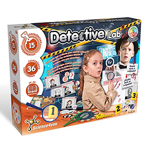 Science4you-Laboratorio Kit de Detectives con 15 Experimentos Resolve el Caso Misterioso-Juegos Científicos, Regalo Original para Niños 8 Años (80002993)