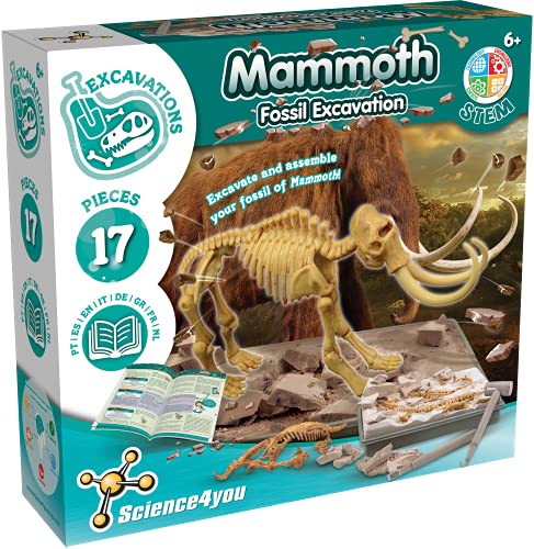 Science4you-Mamut, Kit Explorador Dinosaurios 6 Excava 17 Fosiles con Este Juego Arqueologia, Set de Paleontologo, Ciencia y Juguetes para Niños 6-8 Años (80002267)