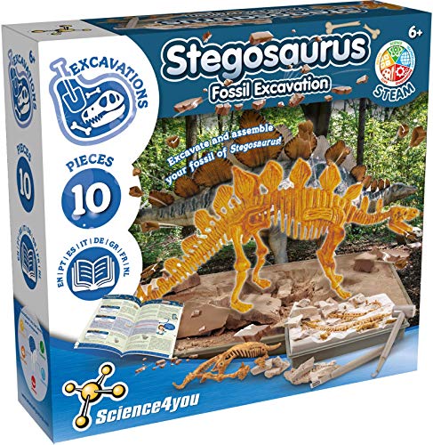 Science4you-Stegosaurus Fossil Escavation-Juguete Cientifico, Dinosaurios, 10 Piezas y Libro Educativo Multilingue, Regalo Original para Niños 6-8 Años, Multicolor (80002265)