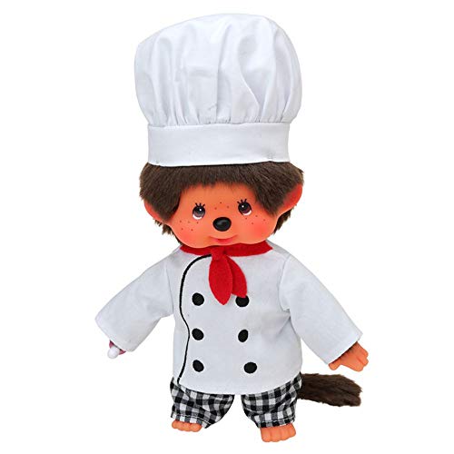 Sekiguchi Monchhichi 220441 - Jefe de Cocina (Peluche marrón, con Disfraz y Gorro de Chef, Aprox. 20 cm)