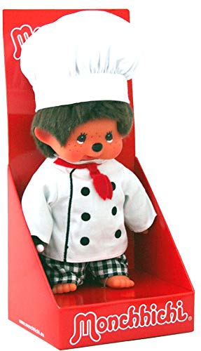 Sekiguchi Monchhichi 220441 - Jefe de Cocina (Peluche marrón, con Disfraz y Gorro de Chef, Aprox. 20 cm)