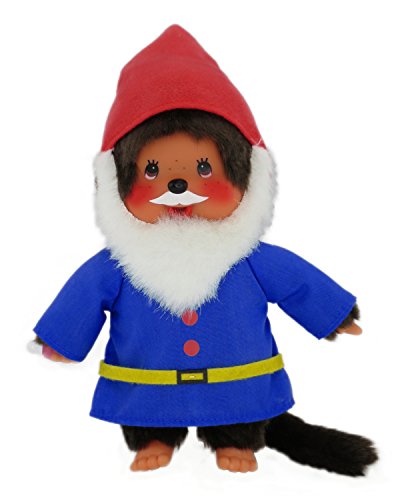 Sekiguchi Monchhichi 242054 - Figura de Enano del Bosque, Color marrón, con Disfraz, Barba y Gorro de Enano, Aprox. 20 cm