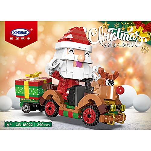 SENG Juego de construcción de la serie navideña, 390 piezas, diseño de Papá Noel, reno y coche, compatible con Lego