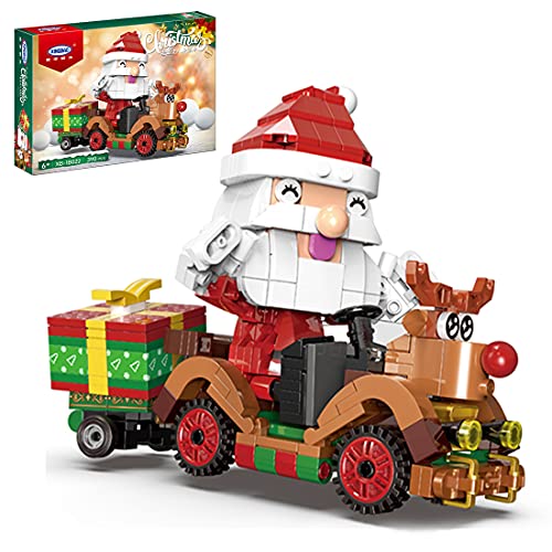 SENG Juego de construcción de la serie navideña, 390 piezas, diseño de Papá Noel, reno y coche, compatible con Lego