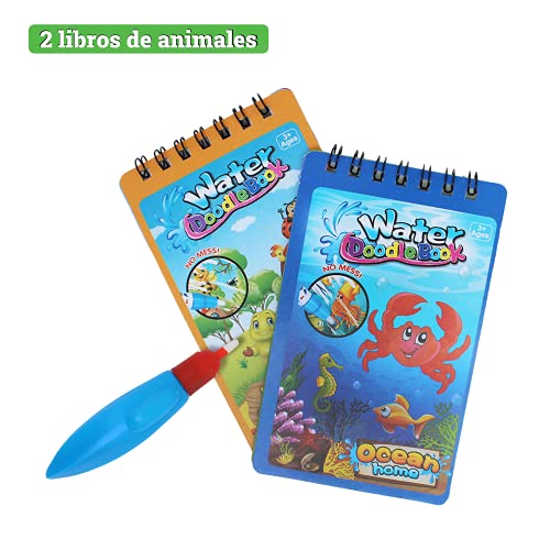 Set De 2 Libros Para Colorear Con Agua | Cuadernos Infantiles Water Doodle Para Pintar Con Rotuladores | Juguetes Educativos De Pintura Para Niños