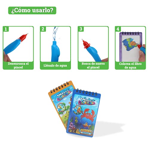 Set De 2 Libros Para Colorear Con Agua | Cuadernos Infantiles Water Doodle Para Pintar Con Rotuladores | Juguetes Educativos De Pintura Para Niños