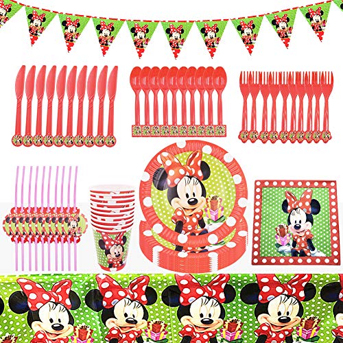 Set de Fiesta de Cumpleaños de Mickey, BESTZY 82PCS Cumpleaños Vajilla Set de Fiesta Kids Birthday Mickey, Plato, Servilleta de Papel, Cuchillo, Tenedor, Taza, Mantel, Paja para Niños Baby Showe