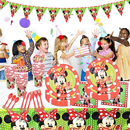 Set de Fiesta de Cumpleaños de Mickey, BESTZY 82PCS Cumpleaños Vajilla Set de Fiesta Kids Birthday Mickey, Plato, Servilleta de Papel, Cuchillo, Tenedor, Taza, Mantel, Paja para Niños Baby Showe