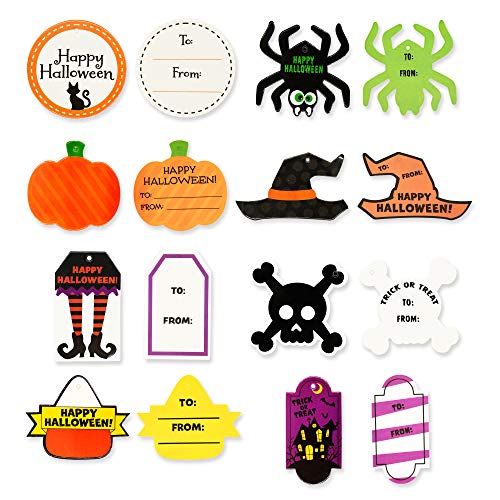 Set de Regalo de Halloween, 24 Pack Bolsas de Regalo Precargadas con Etiqueta de Regalo, incluye Dientes de Vampiro, Bolas Rebotadoras, Arañas, Halloween Sellos, Pegatinas, Pulseras