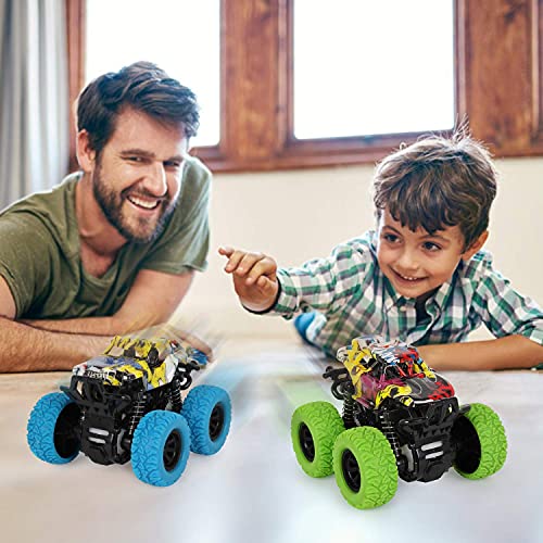 Shayson Inertia Tire hacia Atrás del Coche Truck Monster Camión Todoterreno Coche De Carreras De Juguete con Rotación De 360 Grados Escala 1:36 Real Racing Niños De 3 a 8 Años （Azul + Verde）