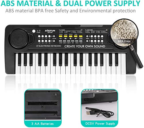 Shayson Teclado Electrónico Piano 37 Teclas,Teclado de Piano Portátil para niños con Fuente de Alimentación, Música Digital ,Educativa Regalo para Niños/Principiante Negro