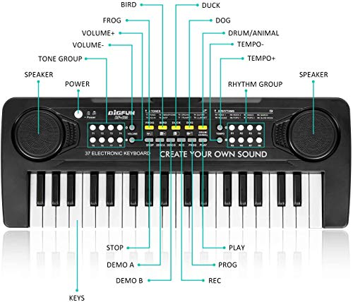 Shayson Teclado Electrónico Piano 37 Teclas,Teclado de Piano Portátil para niños con Fuente de Alimentación, Música Digital ,Educativa Regalo para Niños/Principiante Negro