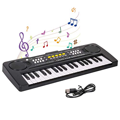 Shayson Teclado Electrónico Piano 37 Teclas,Teclado de Piano Portátil para niños con Fuente de Alimentación, Música Digital ,Educativa Regalo para Niños/Principiante Negro