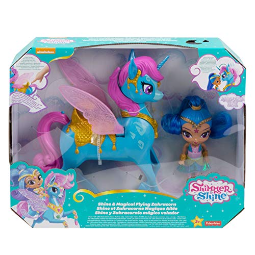 Shimmer & Shine- Shine y Zahracornio mágico Volador, muñeca con Unicornio de Juguete, Multicolor (Mattel GCM02)