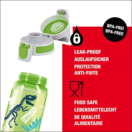 SIGG VIVA ONE Jurassica Cantimplora infantil (0.5 L), botella transparente sin sustancias nocivas y con tapa hermética, cantimplora para niños para usar con una mano