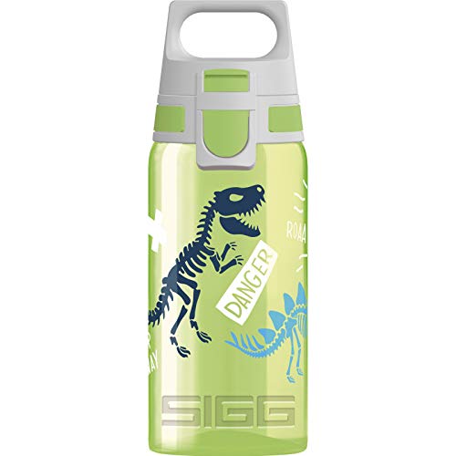 SIGG VIVA ONE Jurassica Cantimplora infantil (0.5 L), botella transparente sin sustancias nocivas y con tapa hermética, cantimplora para niños para usar con una mano