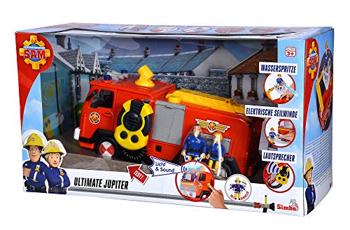 Simba 109251085 Sam Ultimate Júpiter - Coche de Bomberos con 2 Figuras, luz y Sonido, función de pulverización de Agua, cabrestante, a Partir de 3 años