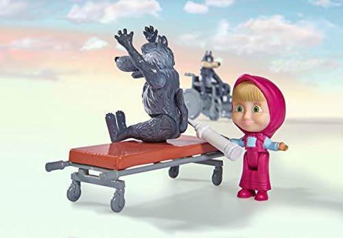 Simba 109309863 Masha y Michka Playset Ambulance - Juego de 2 Figuras de Lobos y 1 Figura articulada Masha