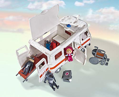 Simba 109309863 Masha y Michka Playset Ambulance - Juego de 2 Figuras de Lobos y 1 Figura articulada Masha