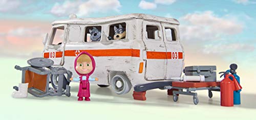 Simba 109309863 Masha y Michka Playset Ambulance - Juego de 2 Figuras de Lobos y 1 Figura articulada Masha