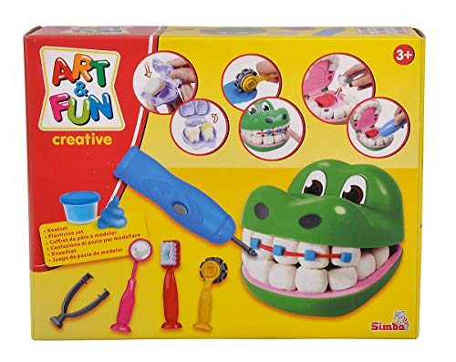 Simba Knetset Krokodil Zahnarzt Art and Fun-Juego de amasar, diseño de cocodrilo, Multicolor (106324426)