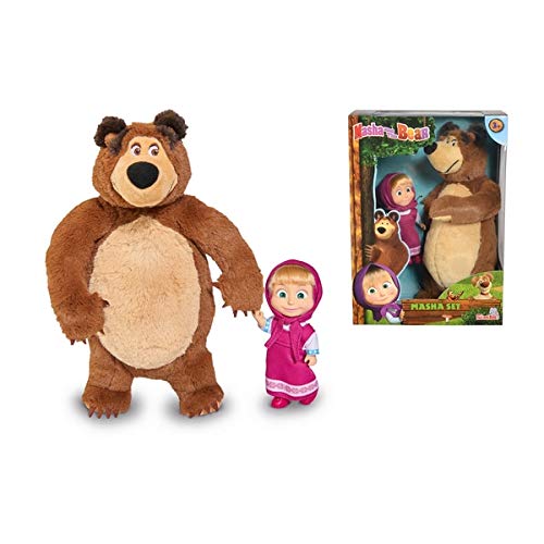 Simba- Muñeca de Masha 12cm con Peluche Oso 25cm 9301072 and The Bear, Multicolor