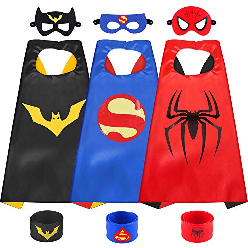 Sinoeem Capa de Superhéroe para Niños - 3 Capa y 3 Máscaras y 3 Slap Pulseras - Ideas Kit de Valor de Cosplay de Diseño de Fiesta de Cumpleaños de Navidad - Juguetes para Niños y Niñas (3pcs Capes-B)