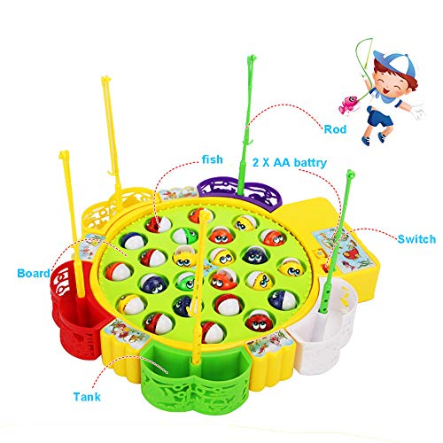 Sipobuy Go Fishing Game Fish Toy Juego de Mesa Musical con 5 cañas de Pescar Juego de rol de Mesa giratoria Regalos para niños Chicas Niños 3 4 5 años de Edad