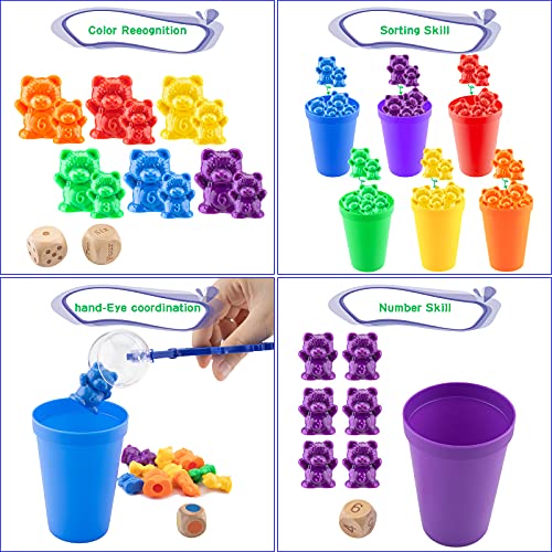 Sirecal Set de osos de conteo 118 piezas de ositos y tazas de clasificación de arco iris – Osos de plástico para clasificar colores educativos para niños de 4 5 6 7 8 9 años