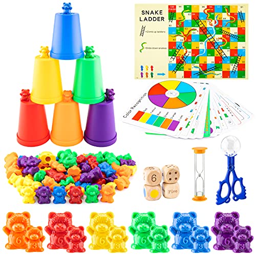 Sirecal Set de osos de conteo 118 piezas de ositos y tazas de clasificación de arco iris – Osos de plástico para clasificar colores educativos para niños de 4 5 6 7 8 9 años