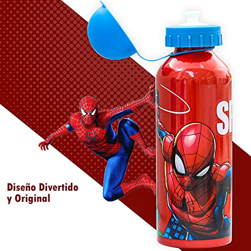 SKYLINE Cantimplora Infantil 500 ML, Spiderman, Botella Aluminio para Niños, Con Tapa Hermética, Sin BPA, Para Llevar a la Escuela, Parque, Deportes etc