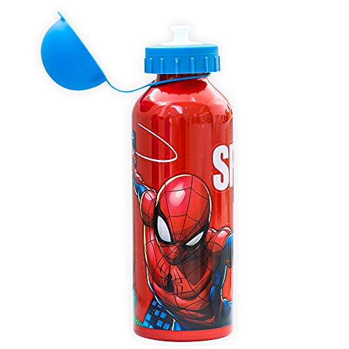 SKYLINE Cantimplora Infantil 500 ML, Spiderman, Botella Aluminio para Niños, Con Tapa Hermética, Sin BPA, Para Llevar a la Escuela, Parque, Deportes etc