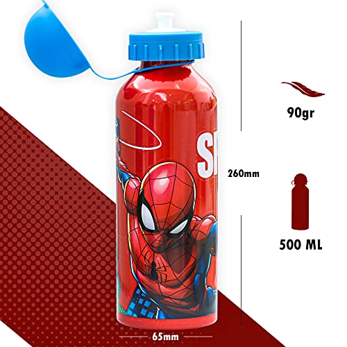 SKYLINE Cantimplora Infantil 500 ML, Spiderman, Botella Aluminio para Niños, Con Tapa Hermética, Sin BPA, Para Llevar a la Escuela, Parque, Deportes etc