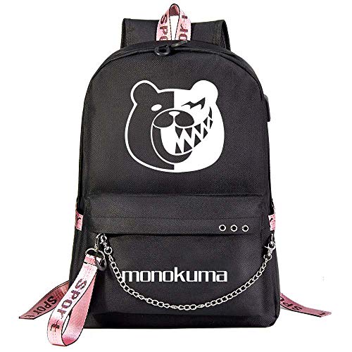 Slinlu Anime Danganronpa Monokuma Mochilas Escolares Mochila para NiñOs Mochila para NiñOs Mochila para NiñOs Danganronpa Mochila para NiñAs NiñOs Adolescentes Adultos con Puerto USB,Black 11