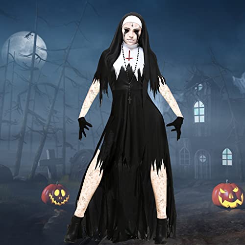 SM SunniMix Black Ladies Fancy Dress Up Nun Magic Nun Magical Halloween Party Disfraz de Cosplay - Negro S