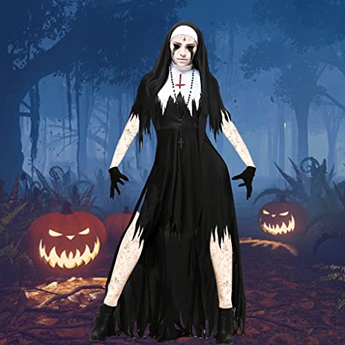 SM SunniMix Black Ladies Fancy Dress Up Nun Magic Nun Magical Halloween Party Disfraz de Cosplay - Negro S