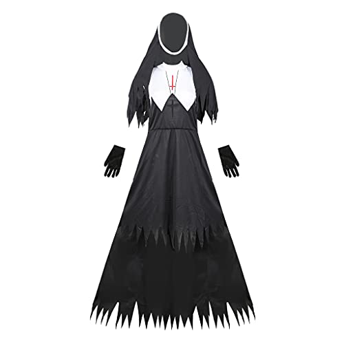 SM SunniMix Black Ladies Fancy Dress Up Nun Magic Nun Magical Halloween Party Disfraz de Cosplay - Negro S