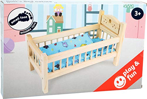 Small Foot Company 9601 - Cama pequeña de muñeca, a juego con la ropa de cama (sábanas de colores surtidos, la elección del diseño no es gratuito)