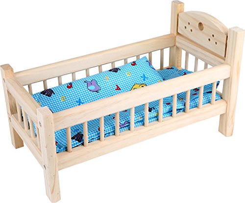 Small Foot Company 9601 - Cama pequeña de muñeca, a juego con la ropa de cama (sábanas de colores surtidos, la elección del diseño no es gratuito)