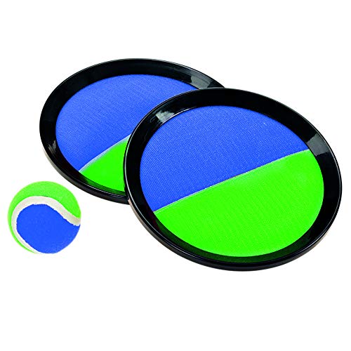 Smart Planet Pelota de velcro para atrapar 2 discos de pesca, diámetro aprox. 19 cm. Juego de una pelota de aprox. 6 cm. Juego de playa para niños, pelota de tenis con plato de velcro.