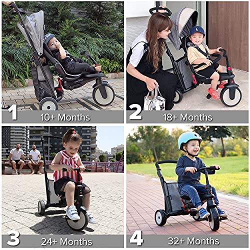 smarTrike STR5 Triciclo Plegable con Carrito Certificado para niños de 1-3 años, Triciclo multietapa 7 en 1 (Gris)