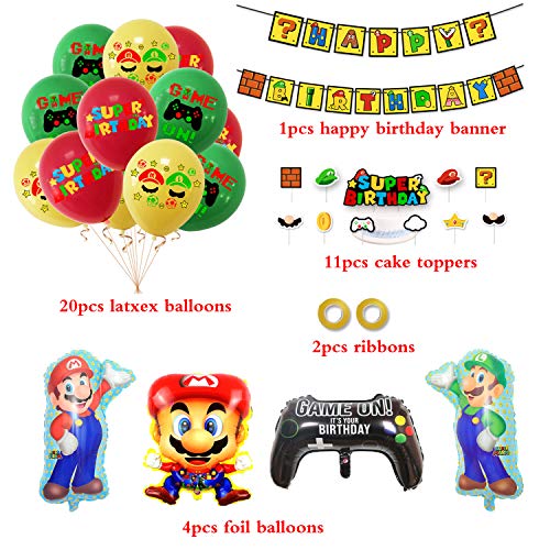 smileh Decoracion Cumpleaños Super Mario Globos de Mario Feliz Cumpleaños del Pancarta Adorno de Torta para Niños Ducha de Bebé Fiesta de Cumpleaños